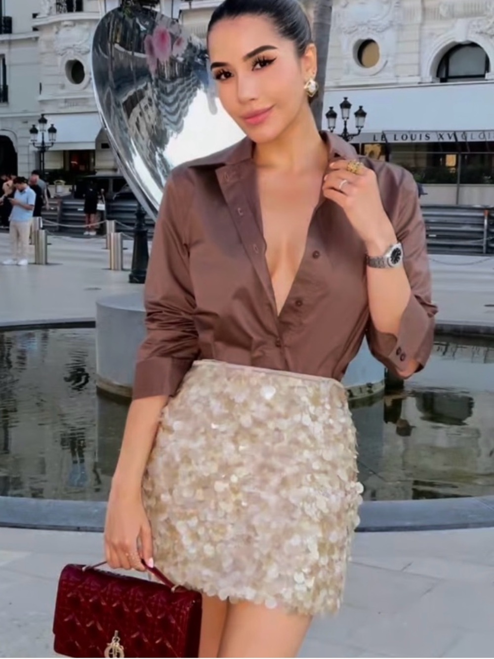 Zara Champagne Beige Sequin Mini Skirt - Picture 9 of 10